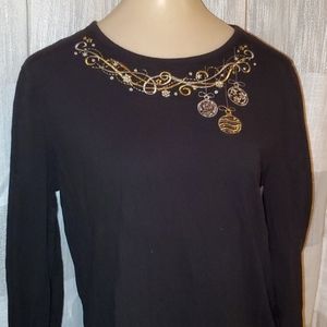 Shirt Black Holiday top with gold glittery thread